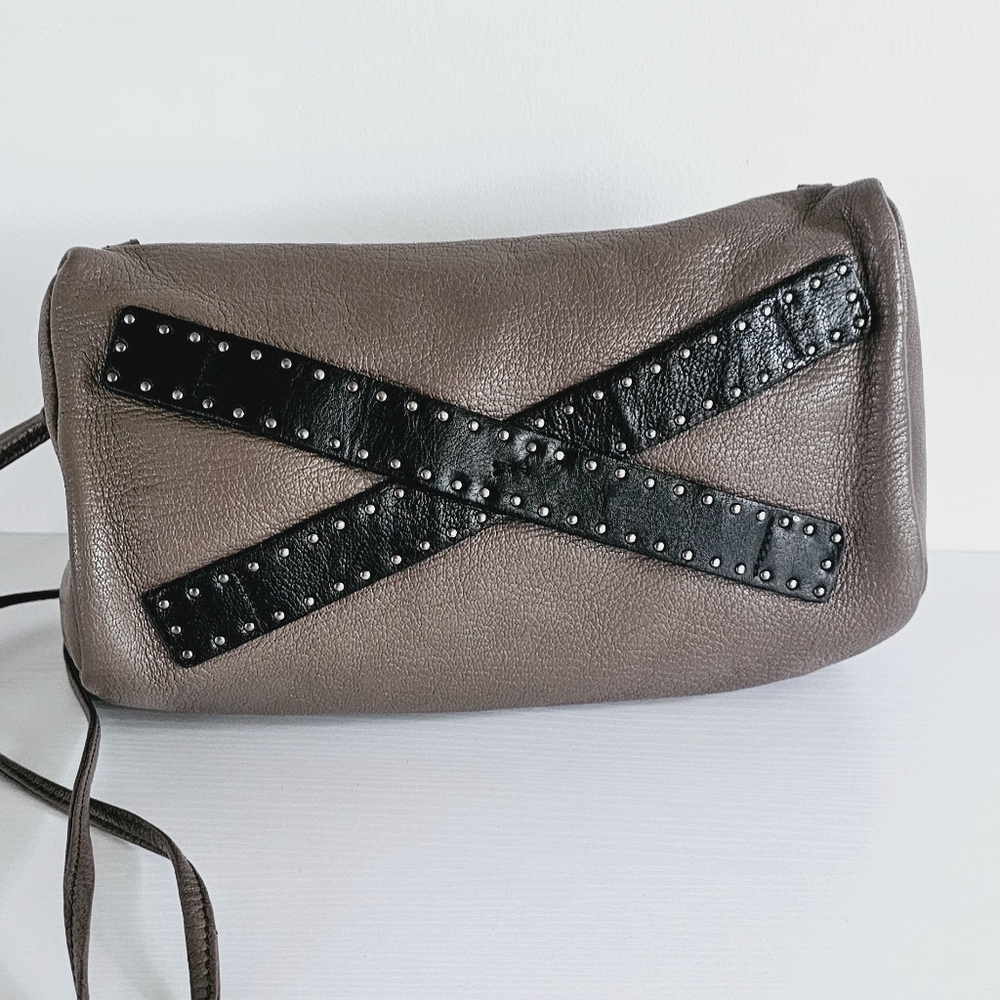 Christopher Kon Brown Leather Studded Double Strap Crossbody/Clutch Bag